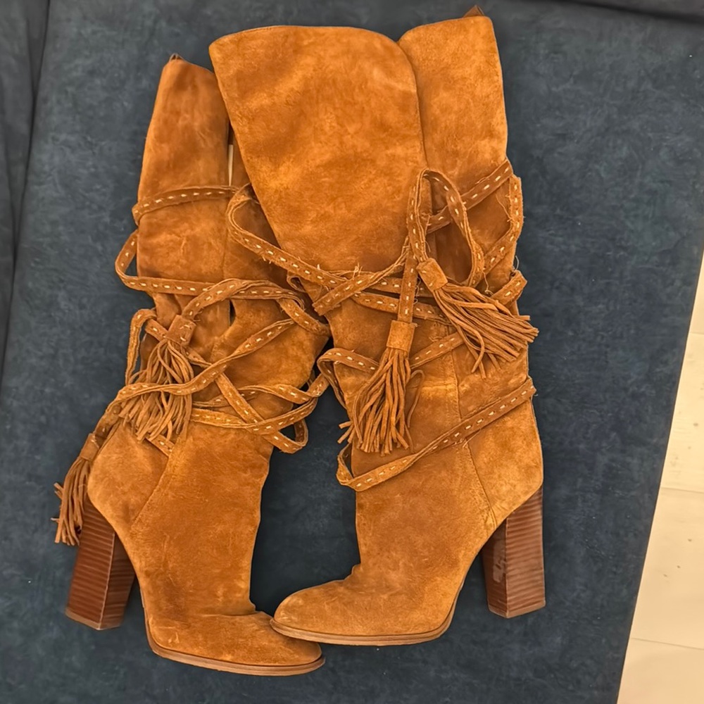 Michael Kors Jessa Tan Heeled Boots with Suede Finish